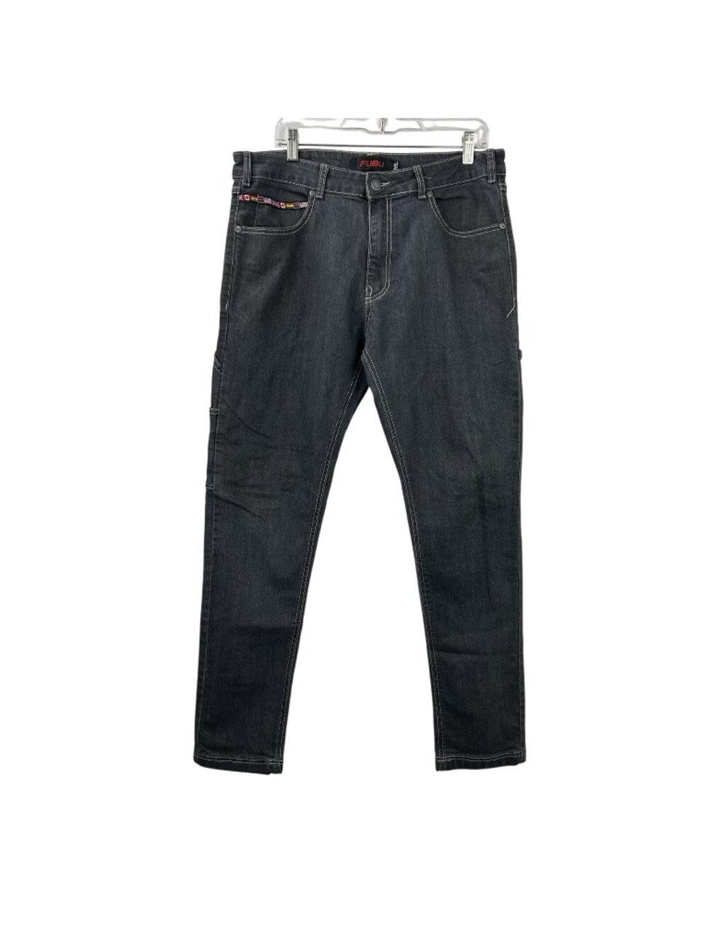 Vintage  Y2K Fubu Jeans Men's Size34x32 Gray Denim Carpenter Cargo Straight Leg